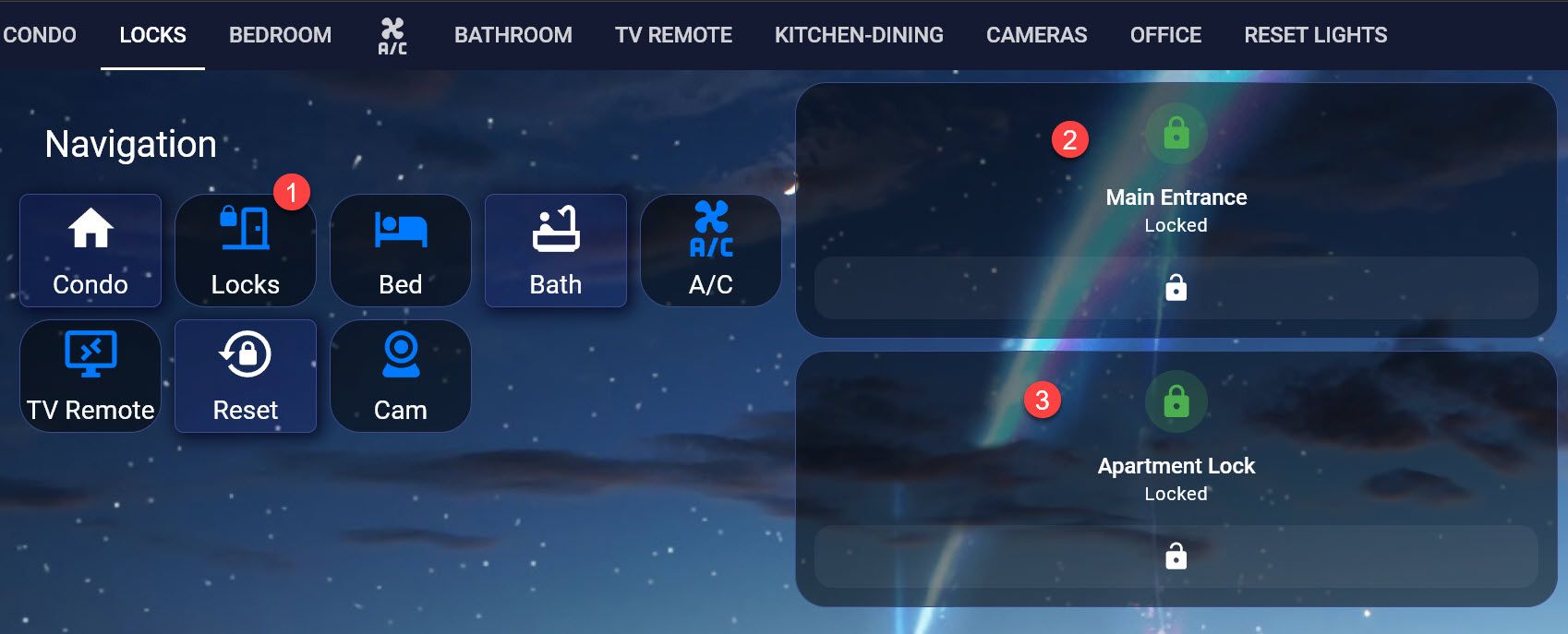 Go up stairs and open the Condo Main Entrance and Condo door